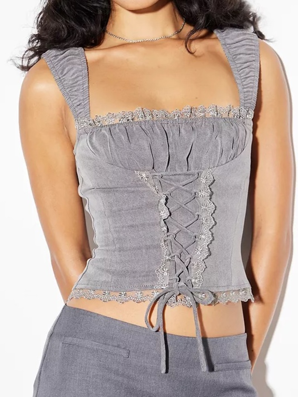 Lioness Palmer Corset Top in Washed Grey - XXS - Lace Up Bustier Top